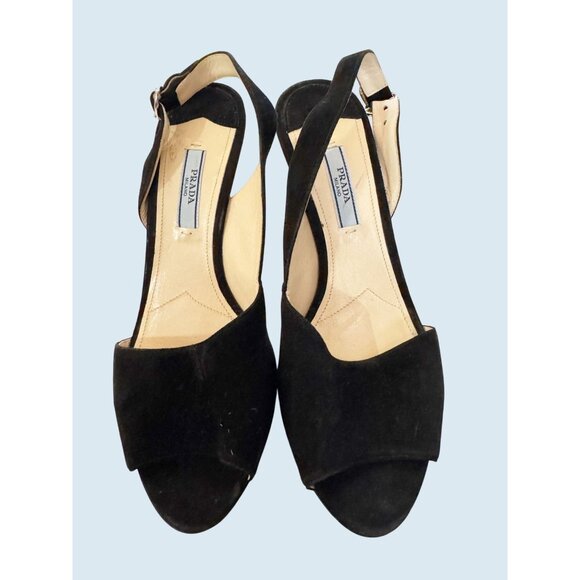 PRADA Black Suede Open Toe Adjustable Sling Back Heel Size 7.5 - Picture 4 of 9